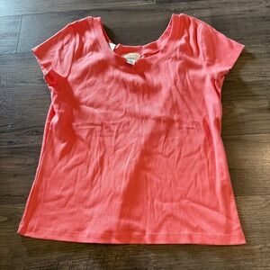 New Talbots Petites Coral Pink Ribbed Scoop Neck Short Sleeve Top PM Medium NWT